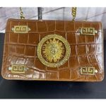 VTG 80’s Cognac Leather Shoulder Bag Greek Key Chain Strap Medusa Caprice USA Photo 0
