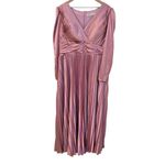 Mac Duggal ‎ Pleated Long Sleeve V-Neck Gown Size 16 Lilac Pink Satin Puff Photo 6