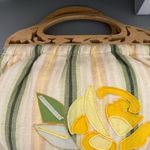 Banana Republic Vintage  Wooden Handle Clutch Lemon Aplique Striped Bag Photo 2