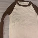 Brandy Melville John Galt Cream & Brown Belle Colorblock Long Sleeve Top, Ribbed Full-Length Photo 7