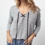 Rails  Leigh Oversized Dropped Shoulder Top Sweater Women's Small Gray Velvet Tie Photo 1