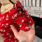 Natural Soul NWT Hot Topic Red Sailor Mini Dress Anchors & Skulls Medium Off Shoulder Lace Up Photo 3