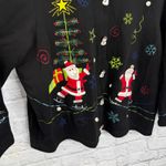 Vintage Onque Woman Christmas Cardigan Sweater Size 2X Black Santa Tree Snowman Photo 3