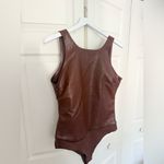 NWT PINSY Vegan Leather High Neck Shapewear Bodysuit Brown Leather Size XL Photo 7