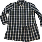 ZARA  Woman navy/green plaid long sleeved button front blouse, size XXL EUC Photo 11