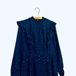 EXPRESS NWT  Dark Blue Navy Sparkly Dress with Ruffle Sleeves and Keyhole Back Photo 8