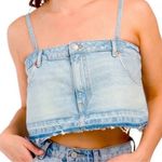 ZARA  NWOT Tank Top Blue Denim Women’s Cropped Spaghetti Strap Vacay Summer Sz Photo 0