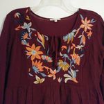 Bleuh Ciel  Maroon Employed Keyhole Tie Neck Top Photo 2