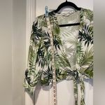 Midnight sky  Size M Tropical Palm Linen Blend Tie Front 3/4 Sleeve Crop Top Photo 6