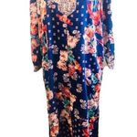 Miss Elaine Blue Floral Robe Caftan Mumu 1/4 Zip Long R4 Size M Photo 0