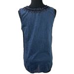 Boho Metallic Embroidered Lightweight Denim BlueTank Top Tassel Tie Blue Photo 1