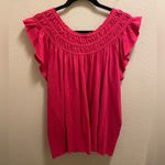 Free People  We The Free Hot Pink Coconut Ruffle Gathered Blouse Size L Photo 9