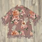 3/4 Sleeve Rayon Floral Open Shawl Beach Cover Up Robe Fringe Trim Size L/OS Size L Photo 5
