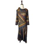 Danny and Nicole Dress Women 6 Brown Striped Asymmetrical Hem Midi Boho Preppy Photo 1