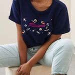 Anthropologie NWT $98  Maeve Navy Beach Embroidered Sweatshirt Tee S Photo 2