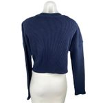 ONIA Women's Navy Blue Waffle Knit Crewneck Long Sleeve Crop Sweater Top Sz S/P Photo 2