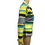 Live a Little Button Up Neon Navy Green Aqua Striped Pocket Jacket Womens Small Photo 4