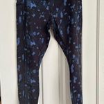 New Navy Blue full length leggings with cobalt blue pattern Size L Photo 0