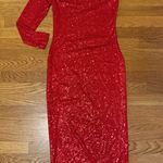 One Shoulder Flower Sequin Midi Dress size M Red Size M Photo 5