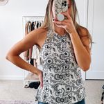 A.L.C. Black & White Floral Silk Sleeveless Blouse Photo 4