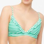 J. Crew Factory French Ruffle Stripped Bikini Top Green White Adjustable Size L Photo 0