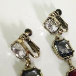 Vintage Clip on Drop Earrings Ruby Red Smokey Grey Crystal Photo 2