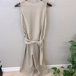 Saga summer jumpsuit, silk/viscose blend, faux wrap oatmeal color, pull up, S Tan Photo 6