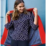 Boden Polka Dot 3/4 Bell Sleeve Top Navy White Polka Dots Size 10 Blue Photo 0