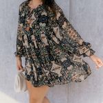 Aakaa Size S Floral Tassel Tie Neck Mini Babydoll Boho Dress Photo 1