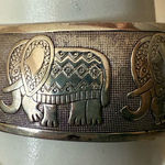 Ethnic Silvertone Cuff bracelet‎ Adjustable Etched Elephants Trunk Up Good Luck Silver Photo 0