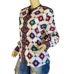 Jos. A. Bank VINTAGE 1980'S MULTI-COLOR BUTTON DOWN BLOUSE WITH TASSEL (8) Photo 5