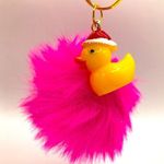 Holiday Pom Keychain | Hot Pink | Plastic Ducky with Santa Hat Charm Handmade Photo 0