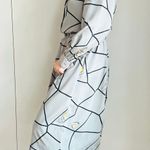 Vintage 80s Day Dress Size Med Grey Graphic Print Midi Length Office Made USA Gray Photo 6