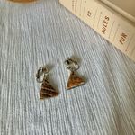 Triangle Dangle Abalone Clip On Earrings Vintage “Lusera” Brown Neutral Beachy Jewelry Green Photo 8