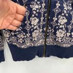 Lucy Art Hoodie Women XS Blue Cotton Floral Embroidered Screenprint Hood Pockets Photo 2