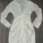 ZARA  White Long sleeve Plunge Neck Mini Dress - Size XS Photo 0