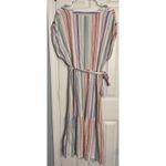 Time & Tru Pastel Striped Dress, Tie Waist, Midi, Linen, V Photo 5
