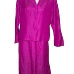 I.S.C. Petite Fuchsia Skirt Suit Silk Linen Embroidered Straight Skirt Size PL Pink Photo 0