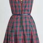 Modcloth x Sunny Girl Green Red Plaid Cap Sleeve Sweetheart Dress Christmas Winter Small Photo 1