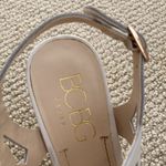 BCBG Paris White Leather Cutout High Heel Shoes Abstract Straps Size 8 Like New Photo 2