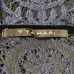 T Tahari  Blue Metallic Lace Velvet Dress Sheath Boat Neck Size Medium Photo 5