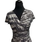 BCBG Maxazria Ruched Sheath Dress Small Gray Abstract Photo 2