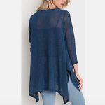 Umgee  Gold / Tan Open Weave Knit Asymmetrical Sharkbite Hem 3/4 Sleeve Tunic Top Photo 2