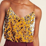 Ro & De Women’s Velvet Sequin Adjustable Strap Cami Tank Top Gold S Glam Leopard Photo 0