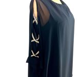XScape  Black Chiffon Mini Cocktail Dress 4 Rhinestone Cape Arms Flowy Butterfly Photo 2