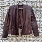 Waverly Grey chocolate brown faux leather blazer jacket western moto Size 6 Photo 0