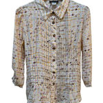Peruvian Connection ‎ Silk Geometric Button Down Blouse Pleated Size 14 Photo 0