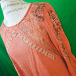 Sundance  Womens Burnt Orange Splendor In Bloom Embroidered Shirt‎ Top Medium Photo 2