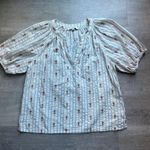 Loft Striped Embroidered Puff Sleeves Blouse Size L Photo 0