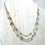 14K layered chain necklace with crystal beads Gold Photo 0
